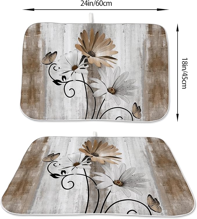 Floral Dish Drying Mat 18x24 Inches