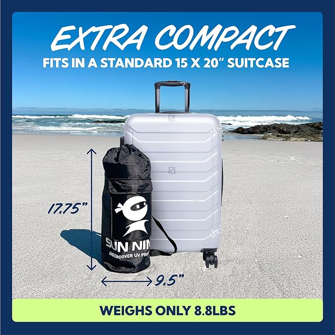 SUN NINJA Beach Tent Sun Shelter UPF50+ - Easy Pop Up Beach Canopy - Outdoor Shade for Camping Trips, Fishing, Backyard Fun Picnics - Sand Shovel, Ground Pegs & Stability Poles