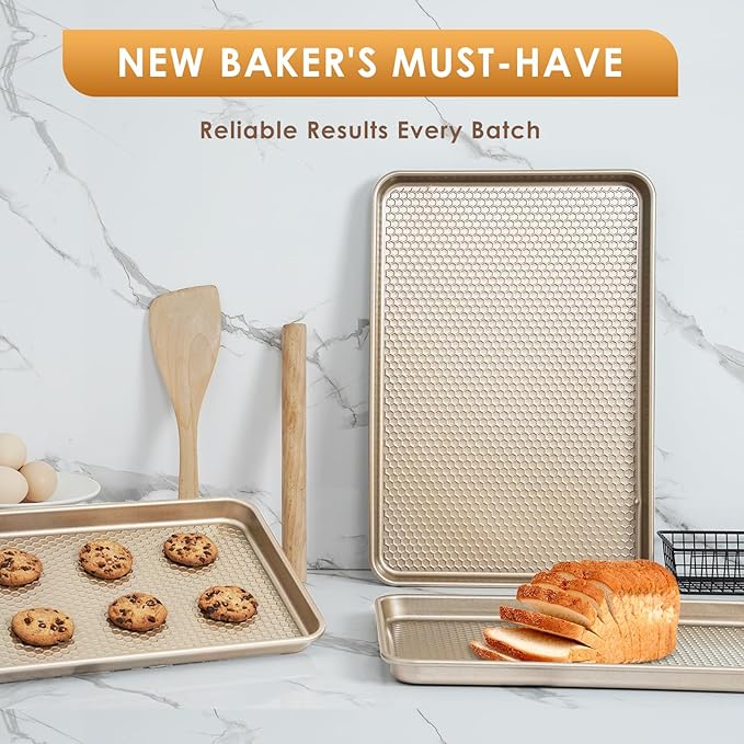 Baking Sheet Pan Set of 3, Nonstick Carbon Steel Cookie Sheets
