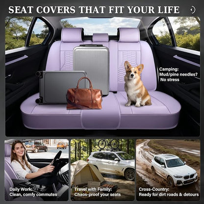 Coverado Seat Covers Front Seats, Luxury Leather Purple Car Seat Cover, Waterproof Automotive Car Seat Covers Protector Interior Accessories Universal Fit Most Sedans, SUVs, Pick-up Trucks