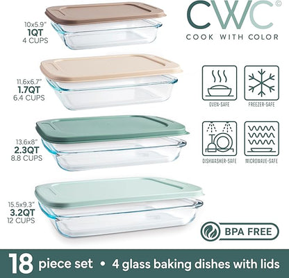 COOK WITH COLOR 8-Piece Deep Glass Baking Dish Set with Plastic Lids –