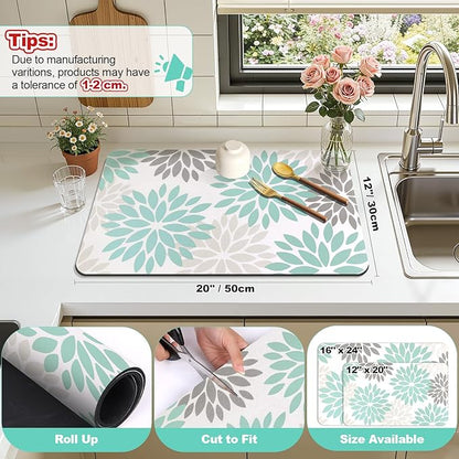 Findosom Floral Dish Drying Mat, Cuttable Drying Mat
