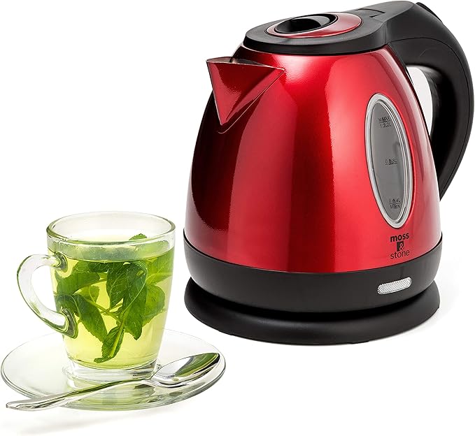 Moss & Stone 1.2L Stainless Steel Small Electric Kettle Red Color, Cordless