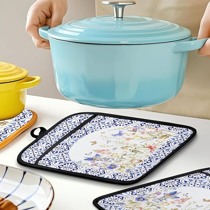 Colorful Wildflowers Floral Oven Mitts Set, Pot Holders