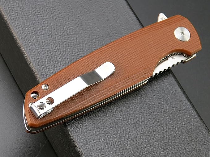 Eafengrow EF230 Folding Knife D2 Steel Blade G10 Handle Scales EDC Tool Knives for Outdoor Camping Hiking Working(brown)