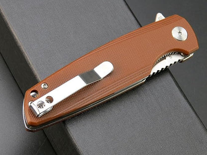 Eafengrow EF230 Folding Knife D2 Steel Blade G10 Handle Scales EDC Tool Knives for Outdoor Camping Hiking Working(brown)