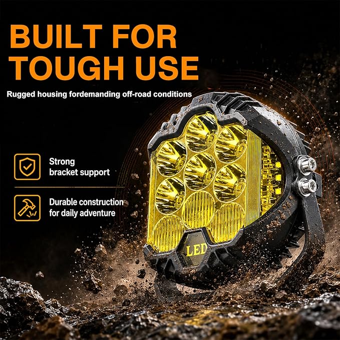LIGBT 2PCS 5 Inch Yellow Round Side Shooter Offroad Fog Lights Amber DRL 90W 3 Modes 270° Wide Range Super Bright LED Pods Light Kit for Pickup Truck ATV UTV SUV