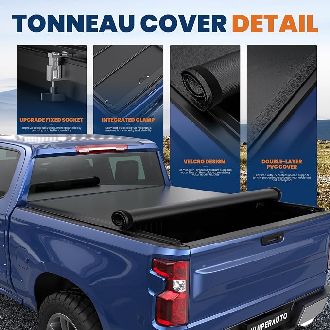 KUIPERAUTO 5.8FT Roll-Up Soft Vinyl Truck Bed Tonneau Cover Compatible for 2004-2007 Chevy Chevrolet Silverado/GMC Sierra 1500 (07 Classic Only) Fleetside On Top-69.6 Inch