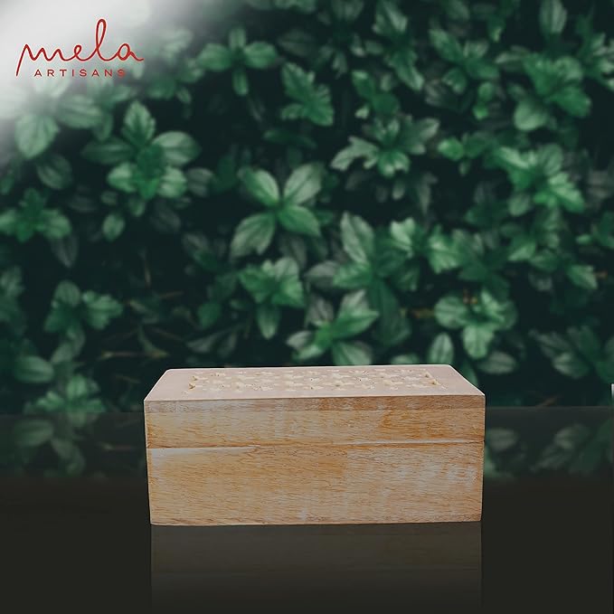 Mela Artisans Wooden Keepsake Box | Whitewash Mango Wood Memory & Photo Storage Box with Hinged Lid | Decorative Storage Box | Medium | 7.5x4.5x3 Inch