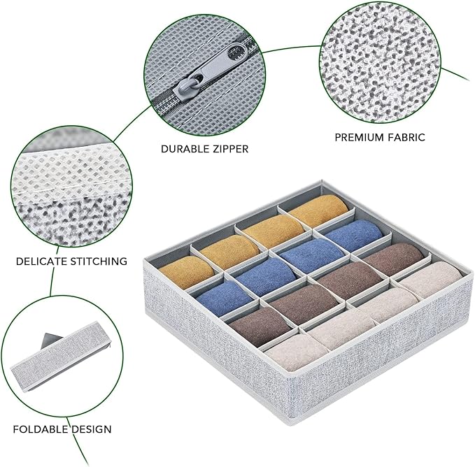 Joyoldelf Sock Drawer Organizer Divider Underwear Organizer 16-cell Fabric
