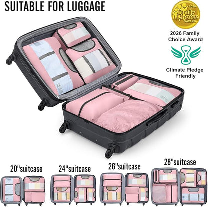 Veken 10 Set Packing Cubes for Travel Essentials,Anti-Wrinkle Buckled Suitcase Organizer for Shoe & Toiletry Bag,Carry On Luggage Bag with 99+ Count Mesh Holes for Airplane & College Dorm Accessories