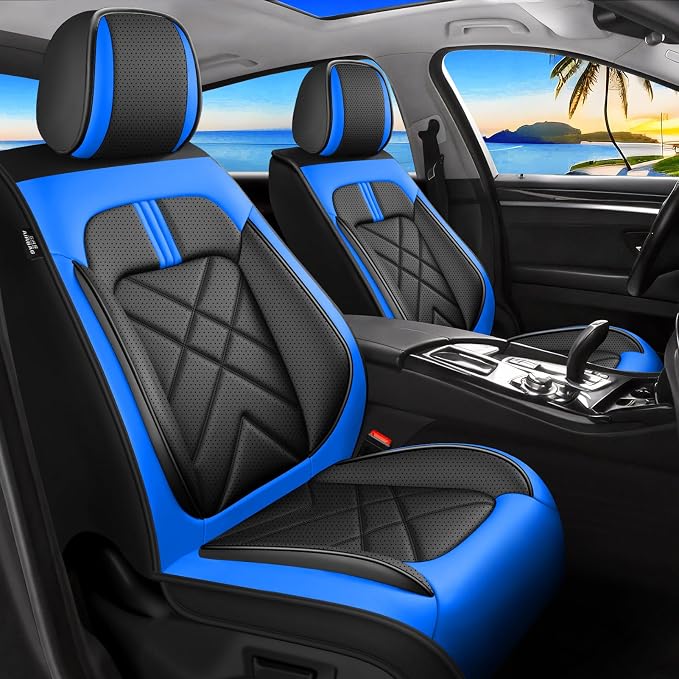 Blazer Seat Covers Fit for Chevrolet/Chevy Blazer 2019-2026, Full Coverage Leather Waterproof Breathable Seat Covers, Automotive Seat Protectors, Airbag Compatible, (2 Front Seats, Black-Blue)