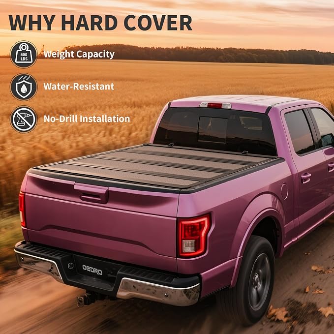 OEDRO Low-Profile Hard Quad-Fold Tonneau Cover Compatible with Dodge Ram 1500 New Body 2019 2020 2021 2022 2023 2024 2025 2026 6.4ft Bed Without Rambox, One-Handed Quick Release, Drainage Design