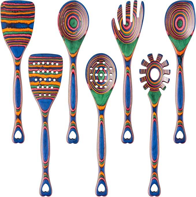 Gudamaye Pakkawood 7-Piece Wooden Cooking Utensils, Wooden Spoons