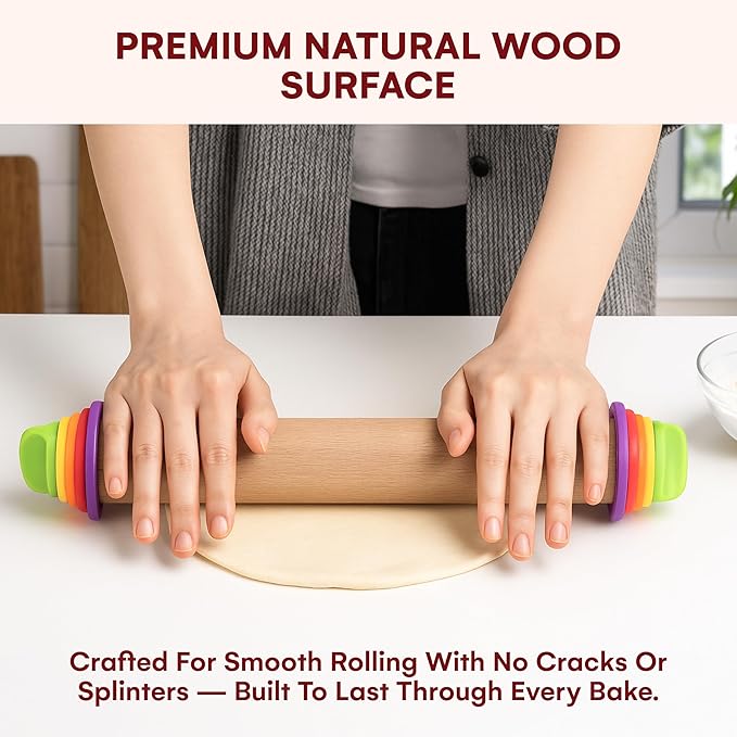 Kitchtic Rolling Pin with Thickness Rings