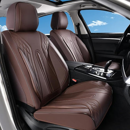 Huidasource Coffee Seat Covers Full Set, Universal Fit for Most Cars Trucks SUV, Full Coverage Leather Seat Cover, Airbag, Cupholder Compatible, Velcro Adjustable, Heaating/Cooling Function Retain