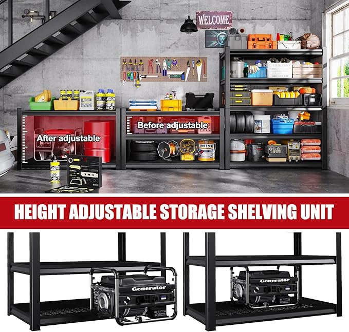 Set of 3 Garage Shelving-3000 lbs 5 Tier Storage Shelves, Adjustable Heavy Duty