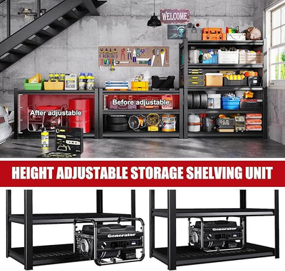 Set of 3 Garage Shelving-3000 lbs 5 Tier Storage Shelves, Adjustable Heavy Duty
