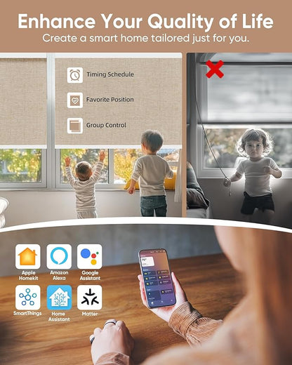 Kincmo Motorized Blinds with Remote, 100% Blackout Motorized Roller Shades Work