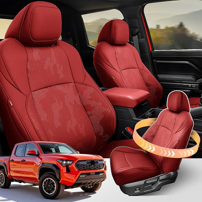 DiffCar® Seat Covers for Toyota Tacoma 2026 2025 2024 Double Cab(Gas Only), Front Seat & Console Covers Only, Faux Nappa Leather Custom Fit Car Protectors Accessories for Tacoma 4th Gen, Red Camo