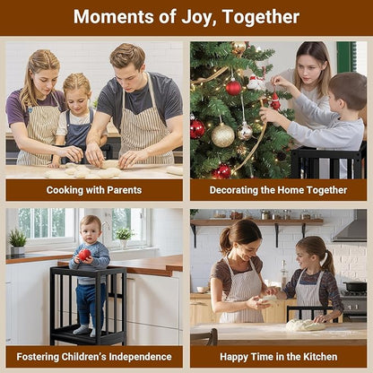 COSYLAND Kitchen Tower for Toddlers with Anti-Tip Support – Lightweight Toddler Kitchen Stool Helper for Bathroom Living Room Dining Room – Solid Bamboo Standing Tower (Black)