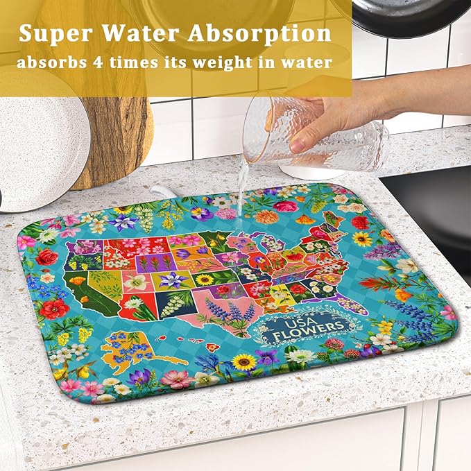 Flower Map Dish Drying Mat American Floral Decoration Coffee Mat