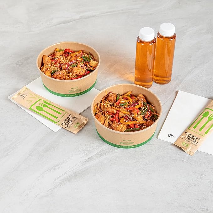 Restaurantware Compostable Paper Food Containers 50 Pack Of 50 oz BPI-Certified Round Kraft Salad Bowls Disposable Grease-Resistant Meal Prep Take Out Containers For Ice Creams, Soups, Snacks