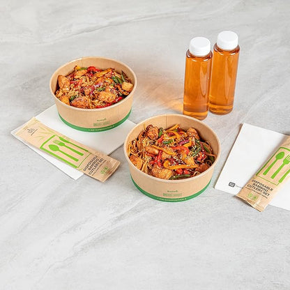 Restaurantware Compostable Paper Food Containers 50 Pack Of 50 oz BPI-Certified Round Kraft Salad Bowls Disposable Grease-Resistant Meal Prep Take Out Containers For Ice Creams, Soups, Snacks