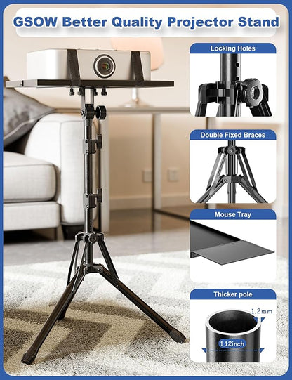 Projector Stand Tripod, Adjustable Height 26 to 56 Inch Laptop Tripod, Laptop