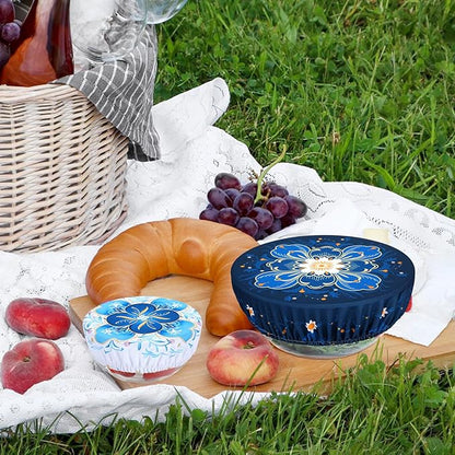 5 Pieces Bowl Covers Reusable, 5 Size Elastic Cloth Bowl Covers