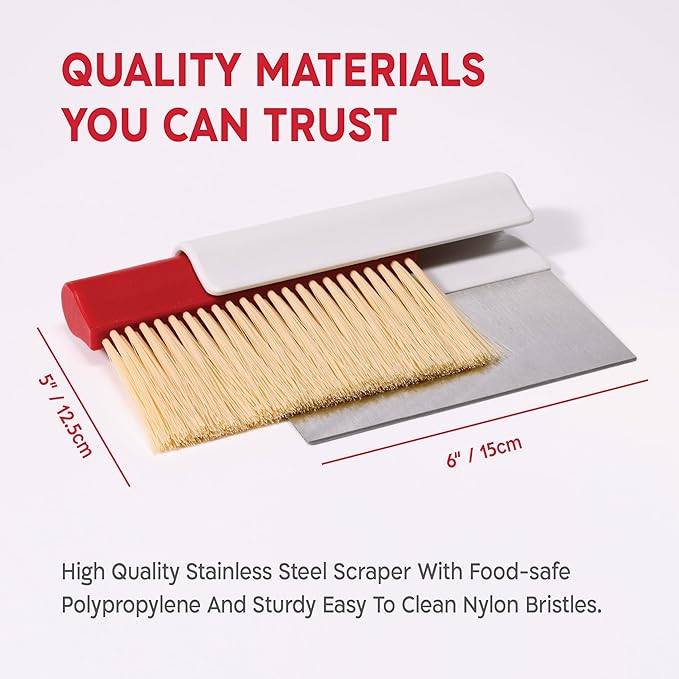 KneadAce Dough Scraper & Baker’s Brush Set. Stainless Steel Bench Scraper &