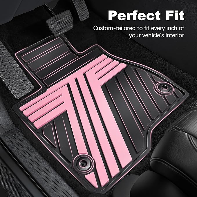 Floor Mats Fit for 2012-2015 Honda Civic Sedan & Sedan Si (Not for Coupe), Custom Fit All Weather Protection Heavy Duty Anti-Slip Car Mats for Civic, 1st & 2nd Row, Black & Pink