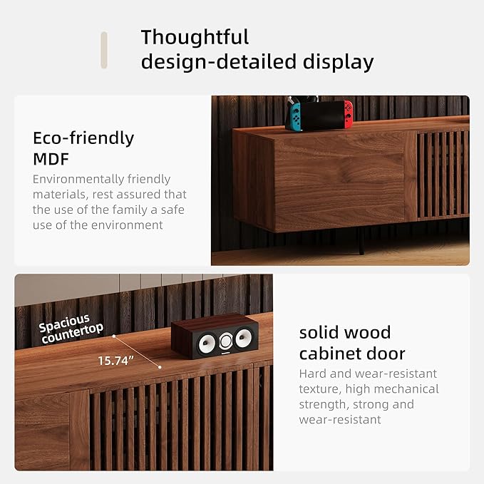 gaoyangjiaju 94.48" Mid-Century Modern TV Stand, Walnut Media Console