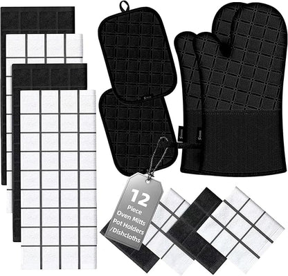 Oven Mitts Kitchen Towels and Dishcloths Pot Holders Sets, Oven Gloves Kitchen