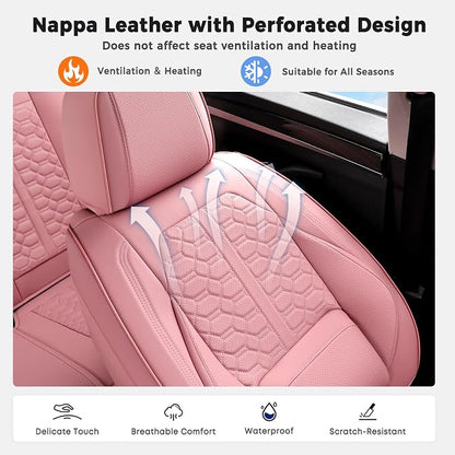 Huidasource Pink Car Seat Covers Full Set, Car Seat Covers Front and Rear Seat, Full Coverage Waterproof Leather Car Seat Cushion Cover Protector Universal Fit for Most Cars SUV Trucks