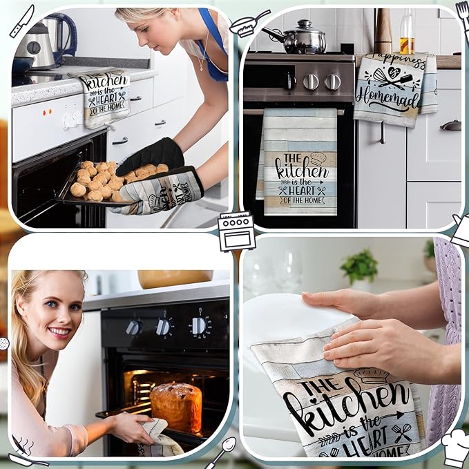 Sratte 6 Pcs Kitchen Decor Accessories Set Farmhouse Towels Pot Holders Oven