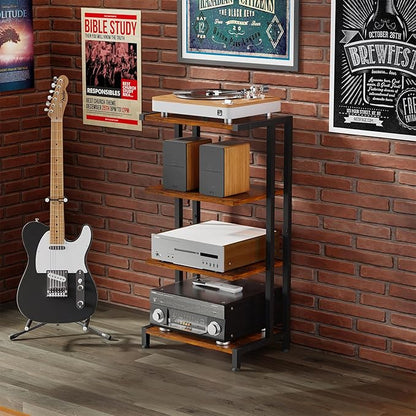 X-cosrack 16.5" Small 4-Tier AV Media Stand, Narrow Version Wooden Corner