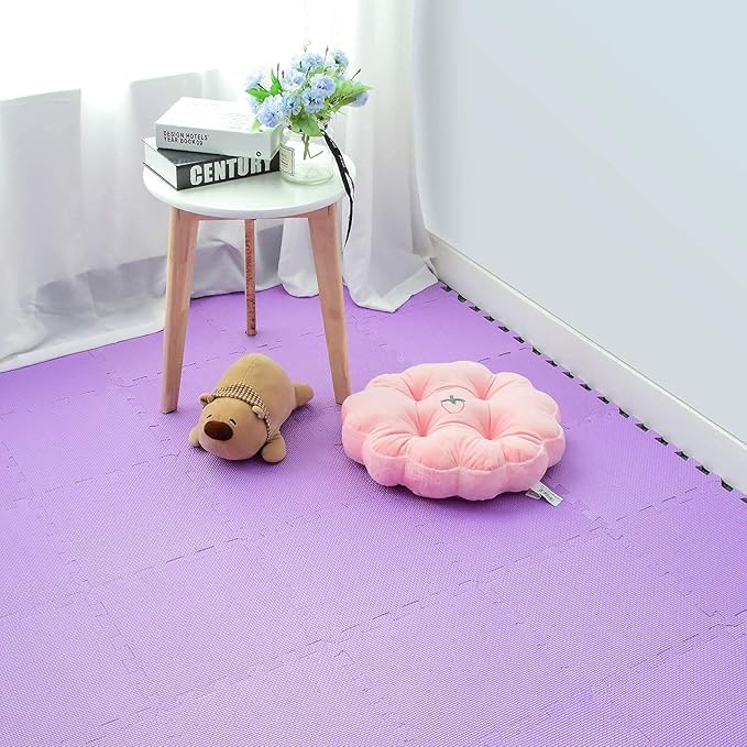 qqpp EVA Rubber 18 Tiles Interlocking Puzzle Foam Floor Mats - Baby Play Mat for Playing | Exercise Mat for Home Workout. Purple. QC-Kb18N