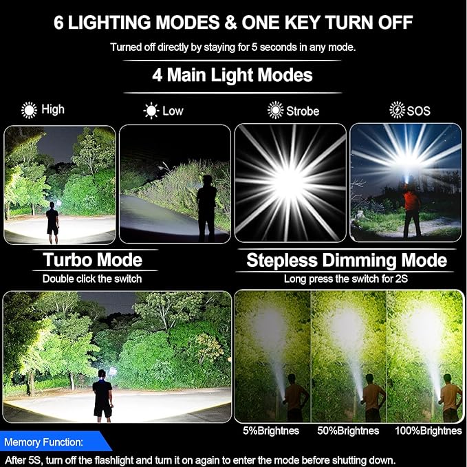 AdamStar Flashlights High Lumens Rechargeable Super Bright LED Flashlight with Dimmable, Zoomable Beam Tactical Flash Lights Small Powerful (3-Pack)