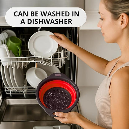 Red Round Silicone Collapsible Colander – Silicone Round Kitchen Strainers
