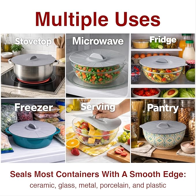 HIC Kitchen Cooking and Storage Lids, High-Heat Silicone