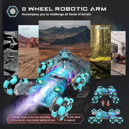 ATHLERIA 8WD Gesture Sensing Rc Stunt Car Toys for Boy Age 8-13,Octopus Remote Control Cars with Spray Lights,Racing Drift Car,Christmas Birthday Easter Gifts for Boys Girls Teens 8 Years and up