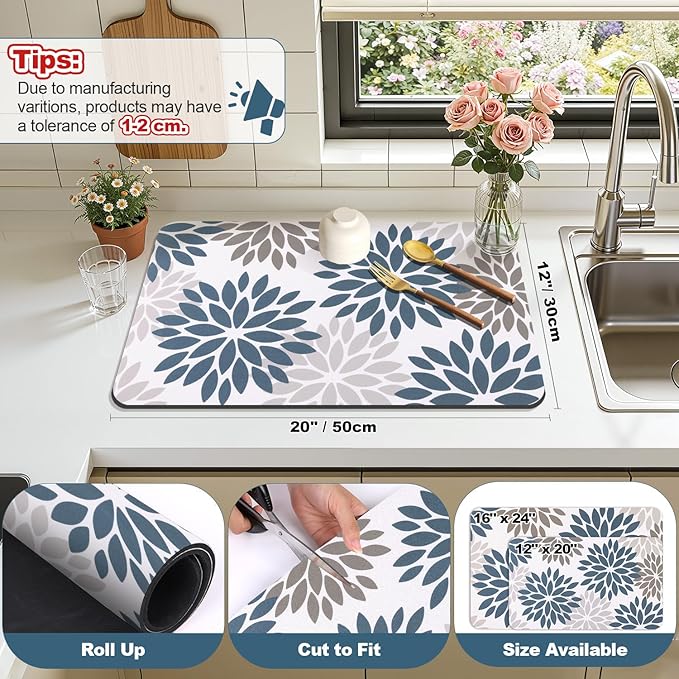 Findosom Floral Dish Drying Mat, Cuttable Drying Mat