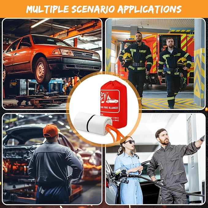 Emergency Fire Blanket for Car Vehicle Fiberglass Extinguisher Blanket Large Fire Suppression Survival Safety Equipment for Automobiles Motorcycles Warehouses House Camping