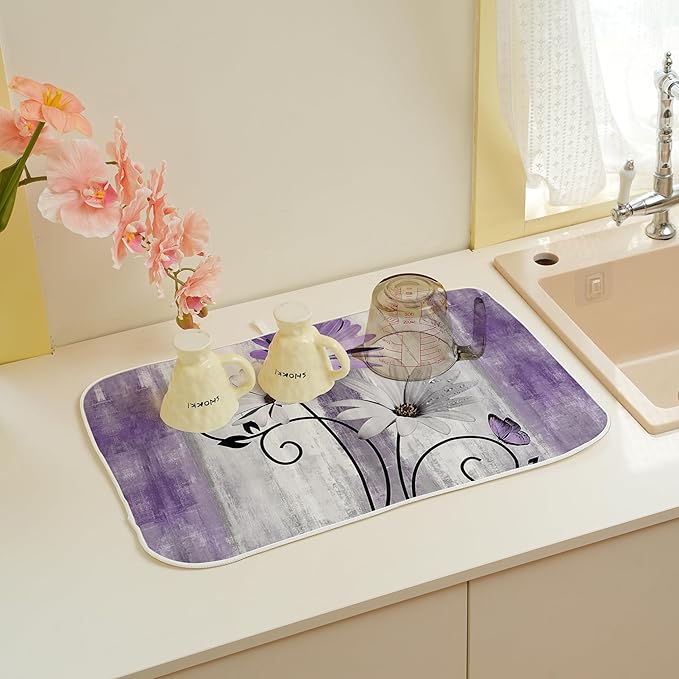 Floral Dish Drying Mat 18x24 Inches
