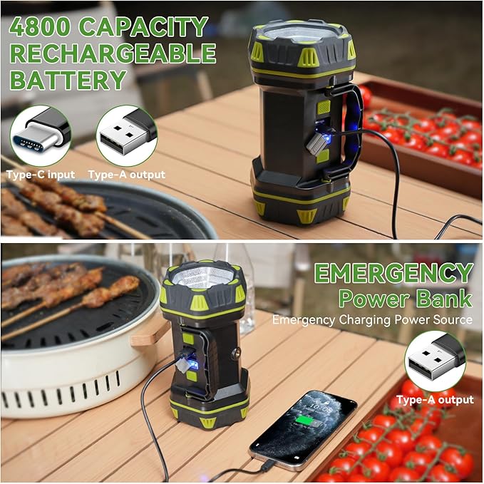 AlpsWolf Updated Camping Lantern Rechargeable, LED Flashlight Spotlight, 4800 Capacity Battery Powered, Portable Camping Light, 4+4 Modes for Emergency, Outdoor Hiking, Power Outages, Fishing