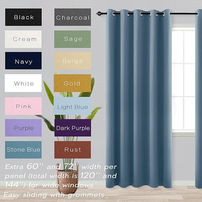 Stone Blue Curtains 72 Inch Extra Wide Blackout Curtain