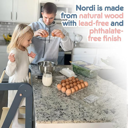 Nordi Foldable Toddler Kitchen Tower, Montessori Kitchen Stools Helper, Standing Tower with 3 Adjustable Heights, Suitable Age for 2-6 Years, Grey