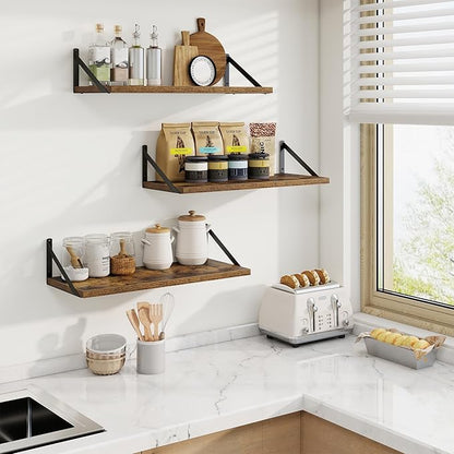 Axeman Deep Floating Shelves | 24 Inch Brown Wall Shelves Set of 2 | 10 Inch