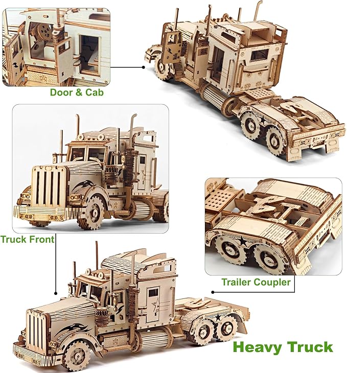 Kaptein 3D Wooden Puzzles for Adults & Teens – DIY Truck Model Kit to Build – Brain Teaser Craft – Birthday Gifts & Desk Decor